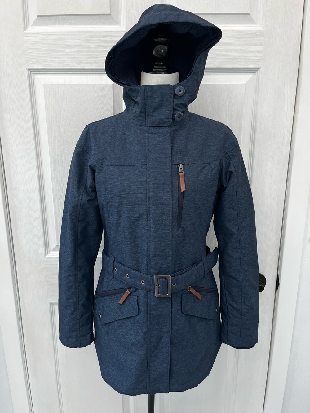 Columbia Carson Pass II Omni-Heat Waterproof Belted Parka Jacket Womens S Navy